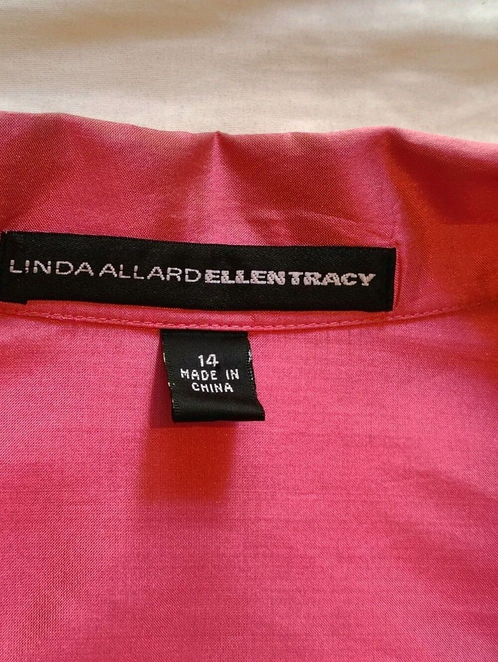 Linda Allard Ellen Tracy Pink Silk Button Up Shirt Blouse Sz 14 Pink Ribbon - Picture 4 of 10